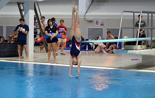 Sophomore Mackenzie Bush dives into the water on Feb. 19. 