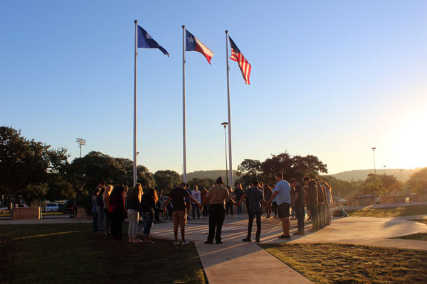 Students and staff gather at the flagpole for See You at the Pole Sept. 28.