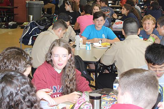 Students eat during A lunch.