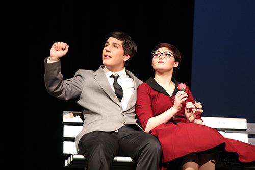 Albert (Elf Synodinos) and Rose (Lindsey Curtis) find a moment alone in Bye Bye Birdie.