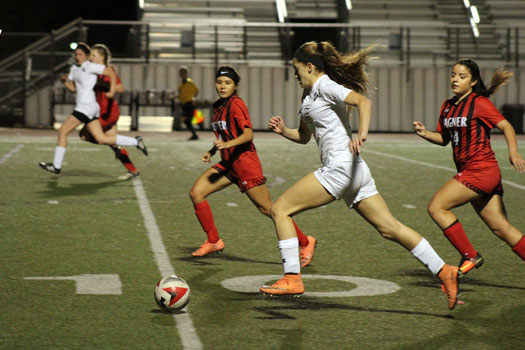 Junior Kaitlyn Bumgarner attacks the defense in the teams 3-0 victory at home on Feb. 24 against Wagner .