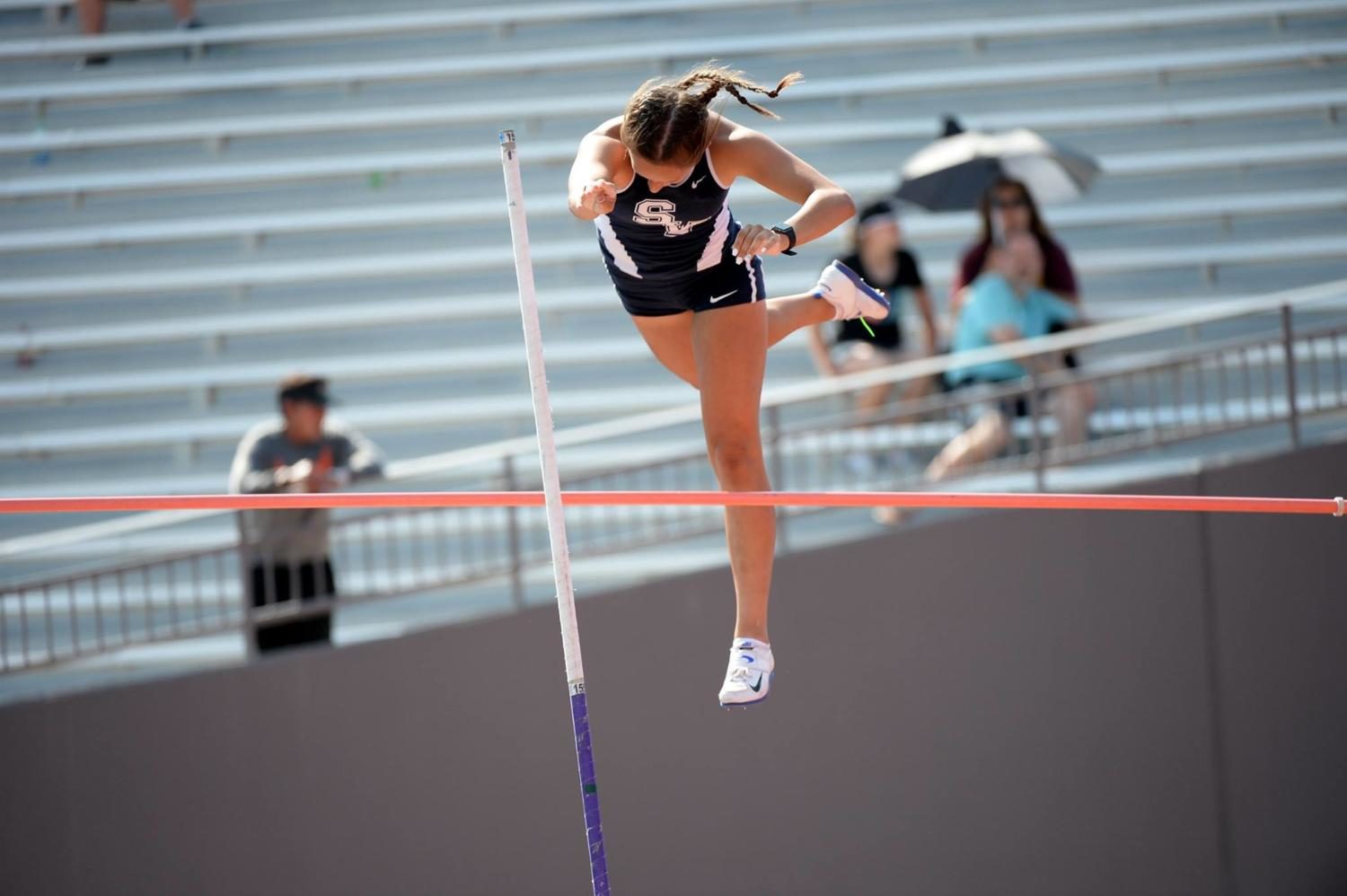 Senior Colleen Clancy clears 13 feet 6 inches to win gold at UIL 6A State Championships