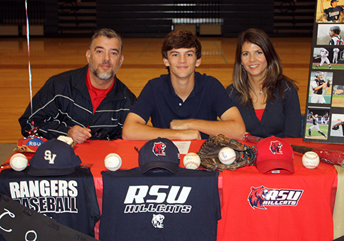 Senior shortstop Ethan Rivera signs his commitment to play at Rodger State University on Nov. 8.