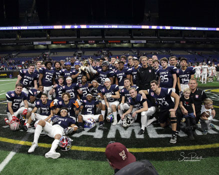 The East team celebrates a dominant 51-14 victory in the San Antonio Sports High School All-Star game on Jan. 6 at the Alamodome.