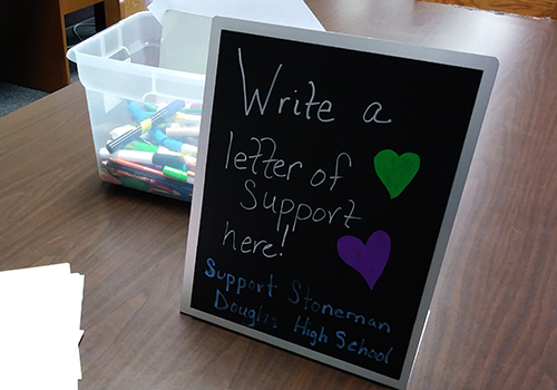 A table in the library will be open during lunches for letter writing. Out in the front hall way before school, there will be a table to also write letters. 