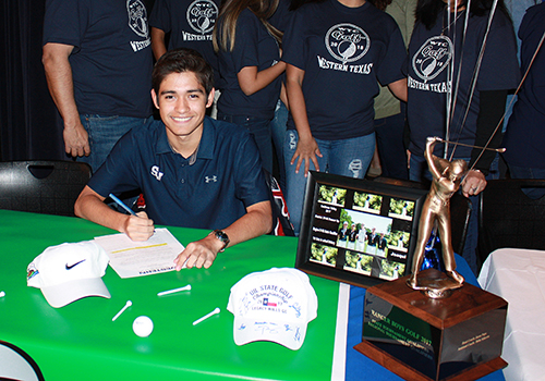 Joaquin Martinez signs his letter of intent to golf at Western Texas College. The signing took place this morning. This is the next step in my golfing career, he said.