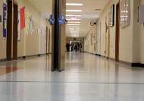 The hallways are empty and quiet on a usual school day as classes are in session. 