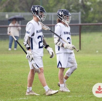 Attackmen Ian Feely and Aaron Clark taking the field against Boerne on April 13th in a 10-3 blowout win.