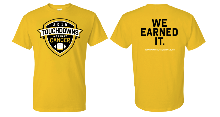 Individuals making a total contribution of $100 or more (TD pledges or flat donations) will earn an exclusive Touchdowns Against Cancer 2019 T-shirt! Qualifying individuals will be emailed an order form at the end of the program. Apparel will be distributed at the conclusion of Touchdowns Against Cancer. If you have any questions, contact support@pledgeit.org.