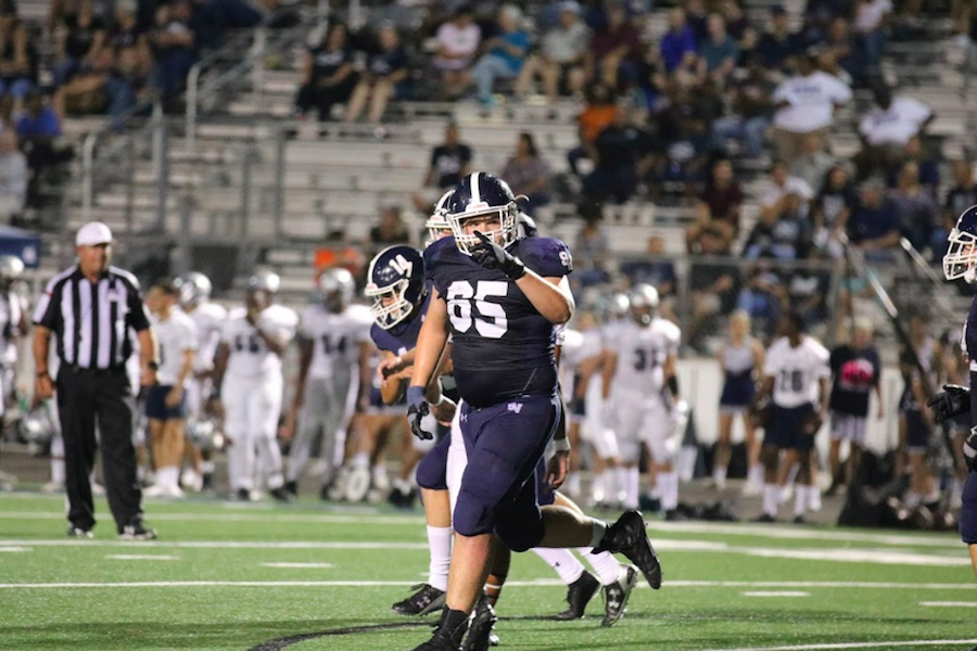 Ranger offensive lineman Nathan Moczygemba celebrates a field goal against Pflugerville Hendrickson. The team didnt do much celebrating tonight against Clemens, though, as they lost 15-7.