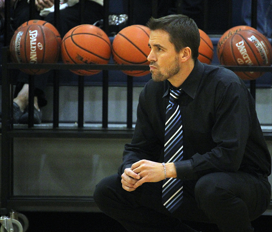 Coach Matthew Sutherland watches his Lady Rangers during the San Marcos game Jan. 21.