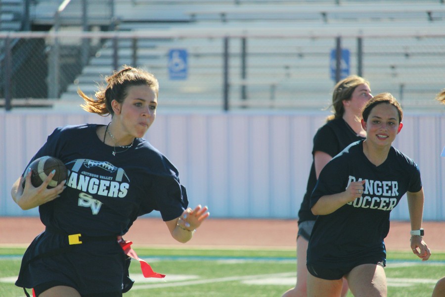 Sophomore Rachel Moore chases down  Tatum Umsheid in a practice scrimmage against the freshmen.