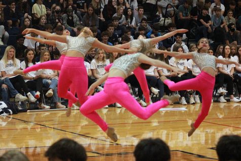 During the Oct. 22 pep rally, the Silver Spurs perform a dance routine in the main gym. Their current practice space is not large enough for the girls to move side to side.