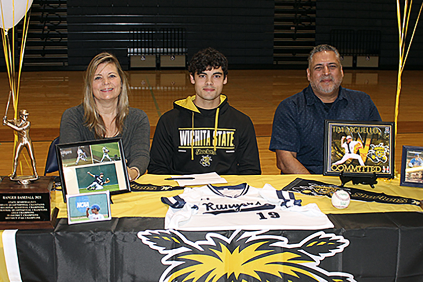 Tim Arguello signs to play baseball at Wichita State University. Arguello, a two-way player, earned unanimous all-district pitching honors as a junior.