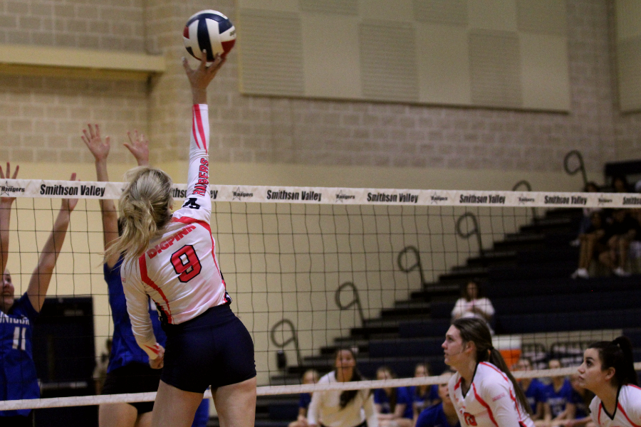 Emily Wertz hits the ball against New Braunfels on Oct. 8. Smithson Valley won the matchup 3-0.