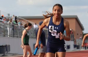 Jazmyn Singh competes with one of her district champion relay teams at the Ranger Relays.