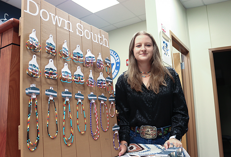 In celebration of the opening of her inaugural jewelry line Oct. 24, junior Haley Ferro displays the earrings, bracelets and necklaces she created. 