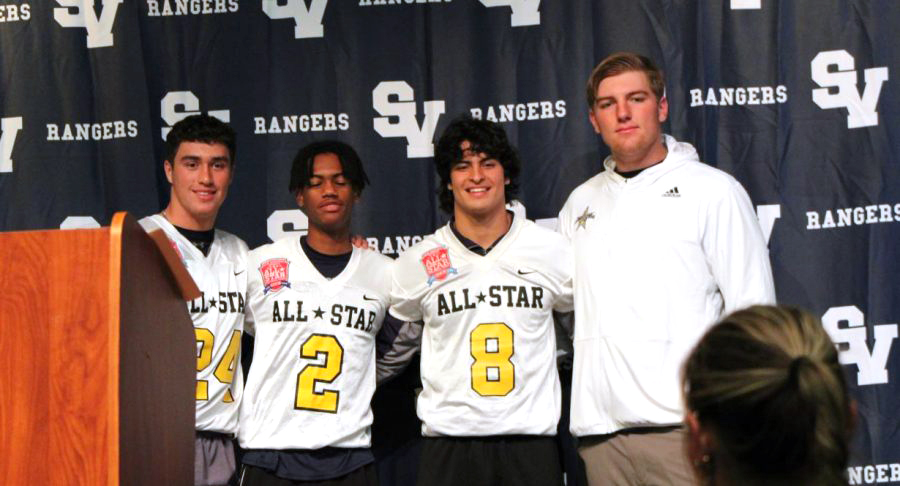 SVHS Rangers Gavin Woods, TJ Hunt, and David Dehoyos getting the All stars jersey to play in the game. Colton Thomasson was invited to play in the All-American Bowl.