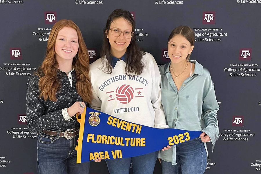 Floriculture team members include Marley Goode, Kaylee Carmichael, Avery Awood and Lauren Mitchener.