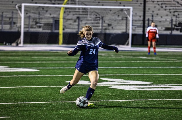 Sophomore+Katelyn+North+clears+the+ball+from+her+defensive+third.+The+Rangers+beat+Seguin+10-0+on+Feb.+24.+