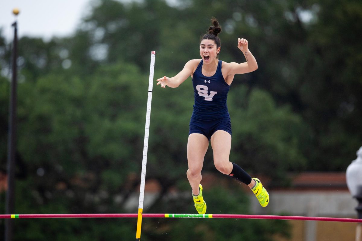 Senior Ella Pickron clears the 13 foot bar at the state track meet on May 3. Pickron was the only one in the girls 5A division to clear this height, securing her a first place win. (Photo by Davis Kuhn)
