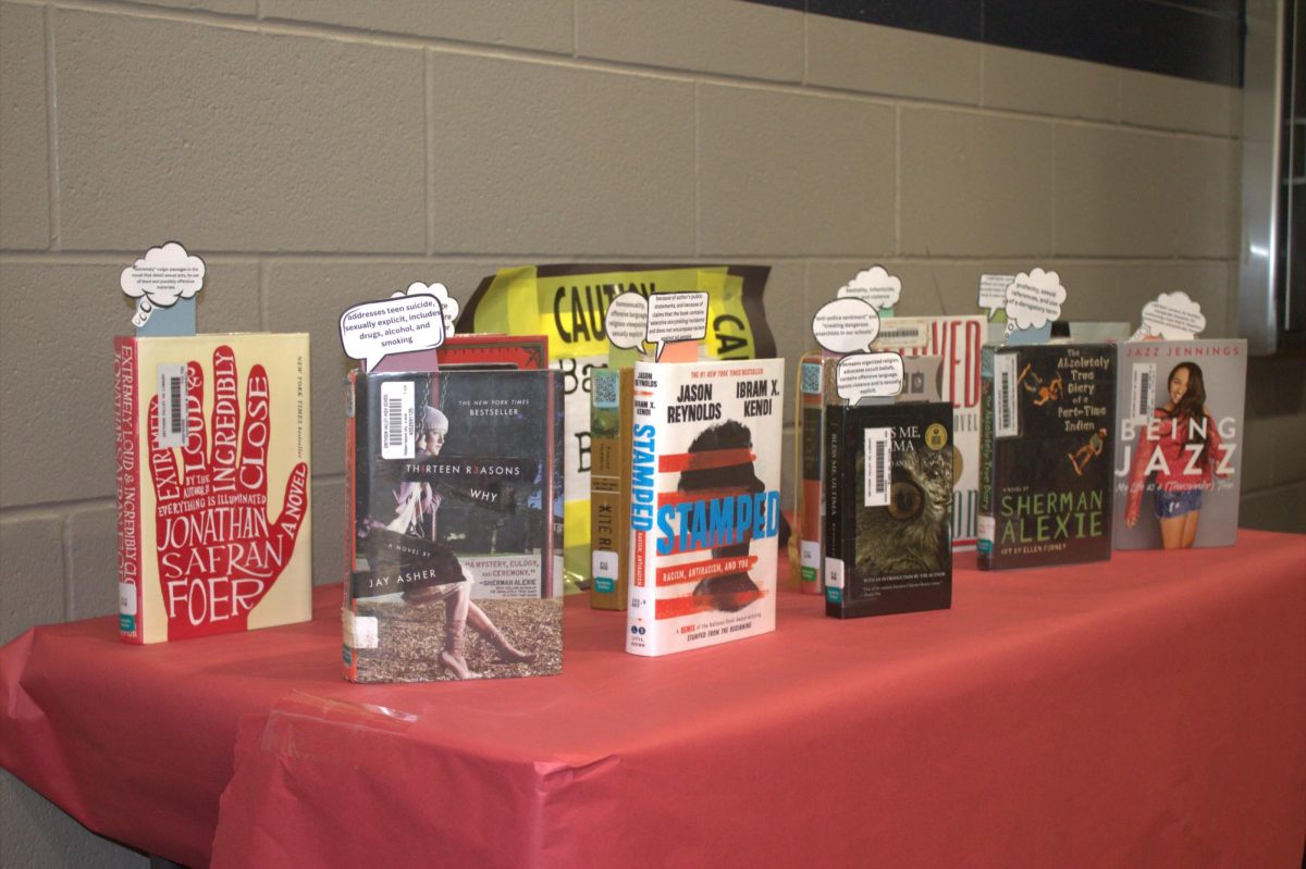 Banned books were displayed at the Freedom Walk to show the current restrictions on freedom of speech.