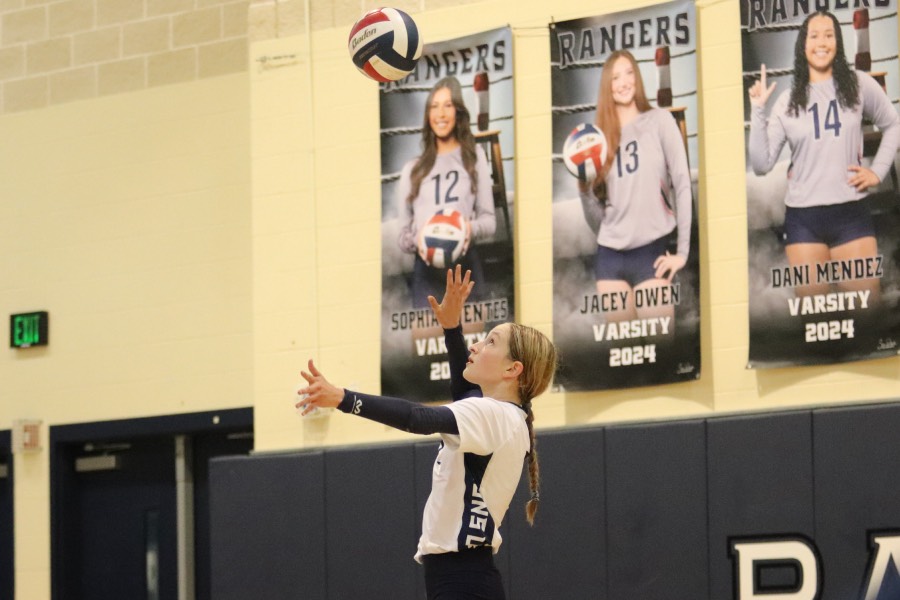 Freshman Claire Bolton serves the ball towards Boerne on Sept. 10. The Volleyball team looks to play Veterans Memorial on the road this Friday at 7 p.m.