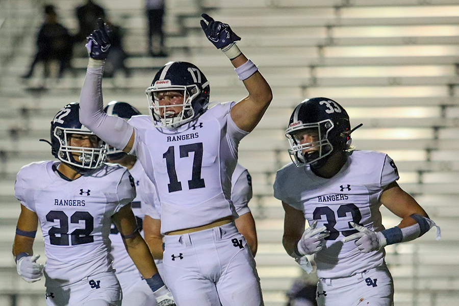 Senior linebacker Daniel De Hoyos junior linebacker Colton Hornsby and junior linebacker Jacob Stover look to celebrate another win at Comalander tonight when they face Madison. Both teams are coming off losses and look to clinch a 2-1 record heading into district play.