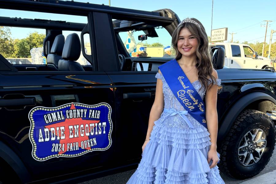 Engquist makes a stylish entrance in her Bronco at the Comal County Fair Parade on Sept. 27