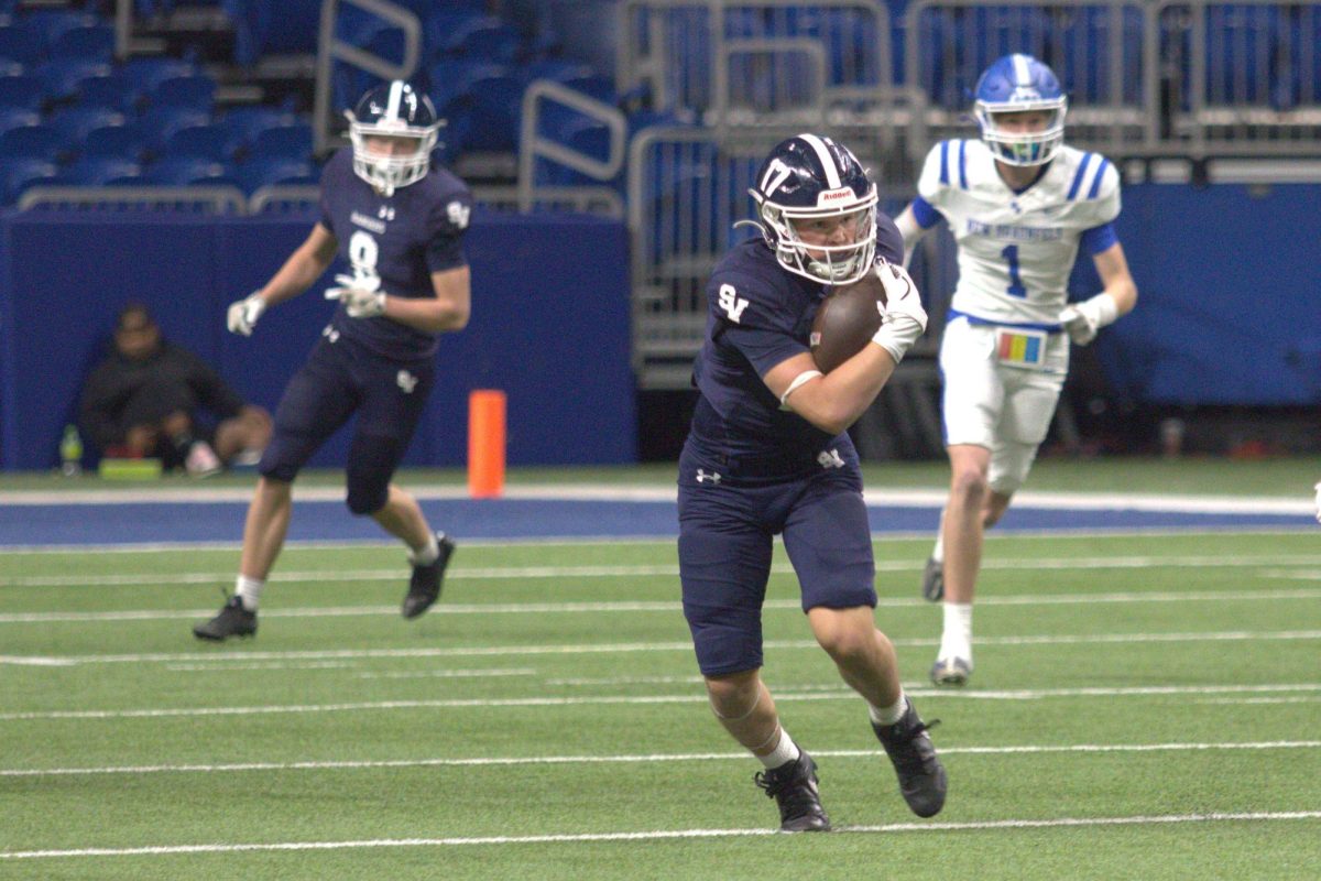 Junior Colton Hornsby advances the ball down field during Friday's game against New Braunfels.